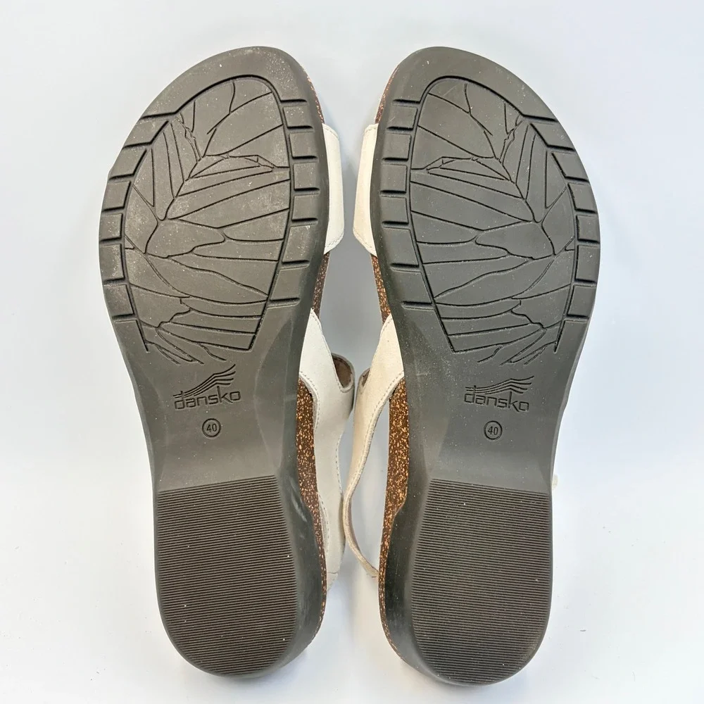 Dansko Ronda Cork‎ Sandals Nubuck Ivory Triple Strap Comfort Womens 40 US 9.5-10